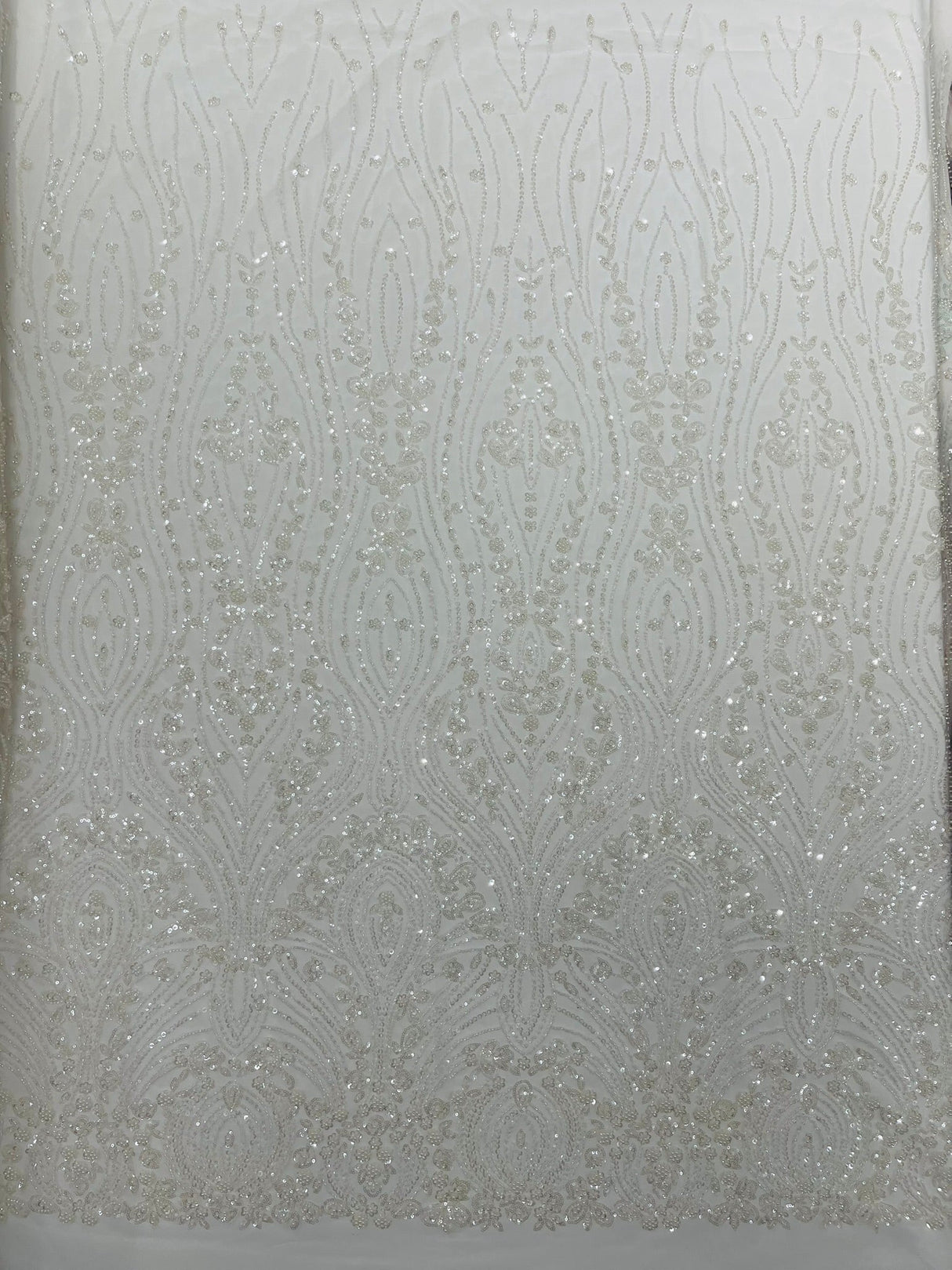 Modern Luxury Beaded Fabric Embroidered On A Mesh Lace Fabric - Beaded Embroidery, 54" Width (1 Yard)