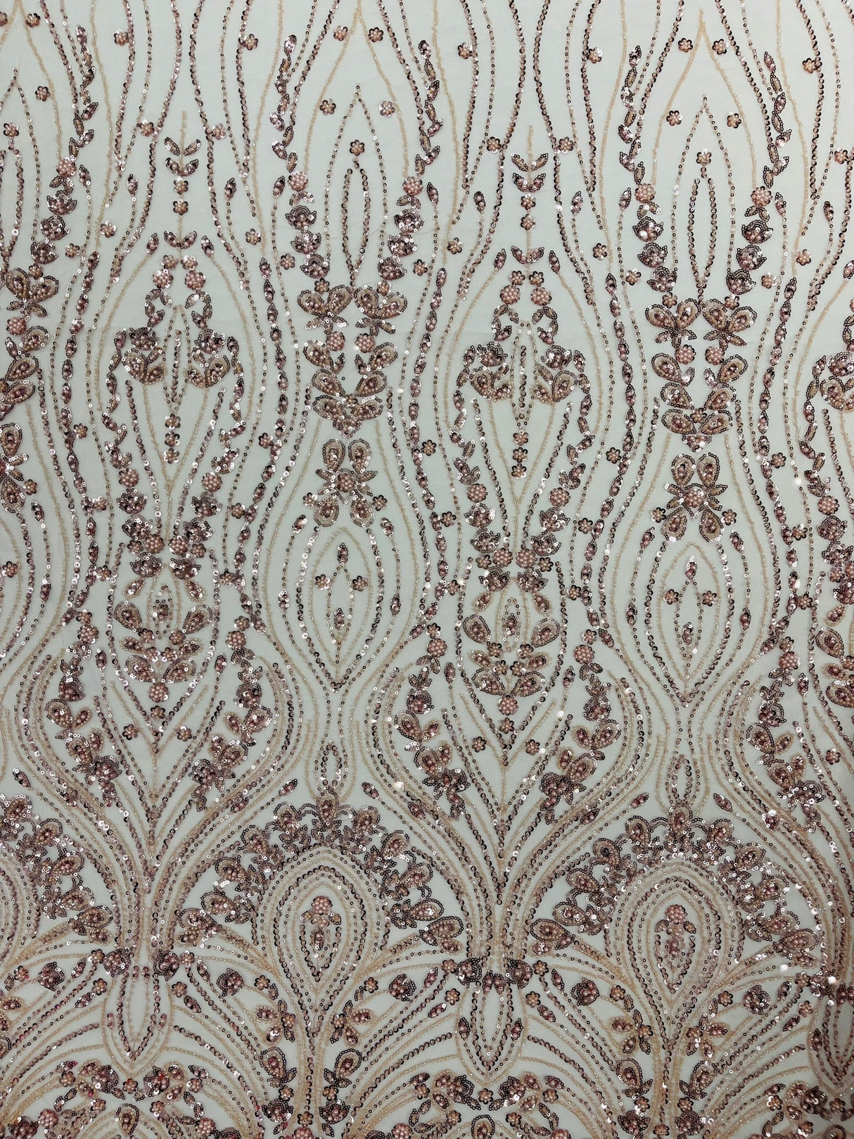 Modern Luxury Beaded Fabric Embroidered On A Mesh Lace Fabric - Beaded Embroidery, 54" Width (1 Yard)