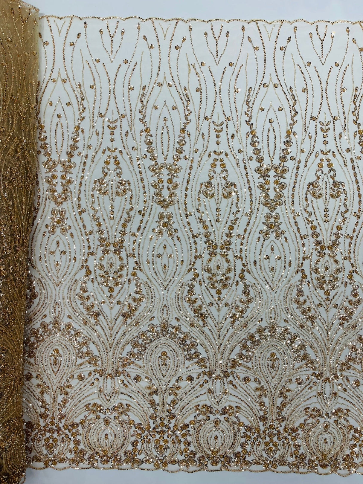 Modern Luxury Beaded Fabric Embroidered On A Mesh Lace Fabric - Beaded Embroidery, 54" Width (1 Yard)
