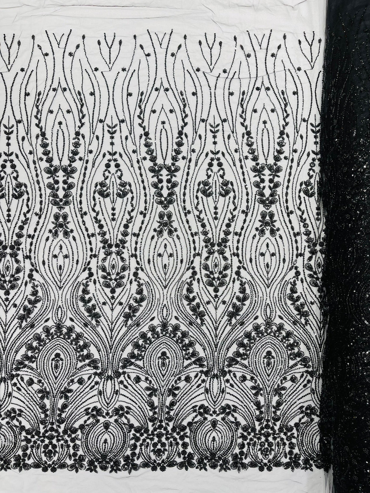 Modern Luxury Beaded Fabric Embroidered On A Mesh Lace Fabric - Beaded Embroidery, 54" Width (1 Yard)