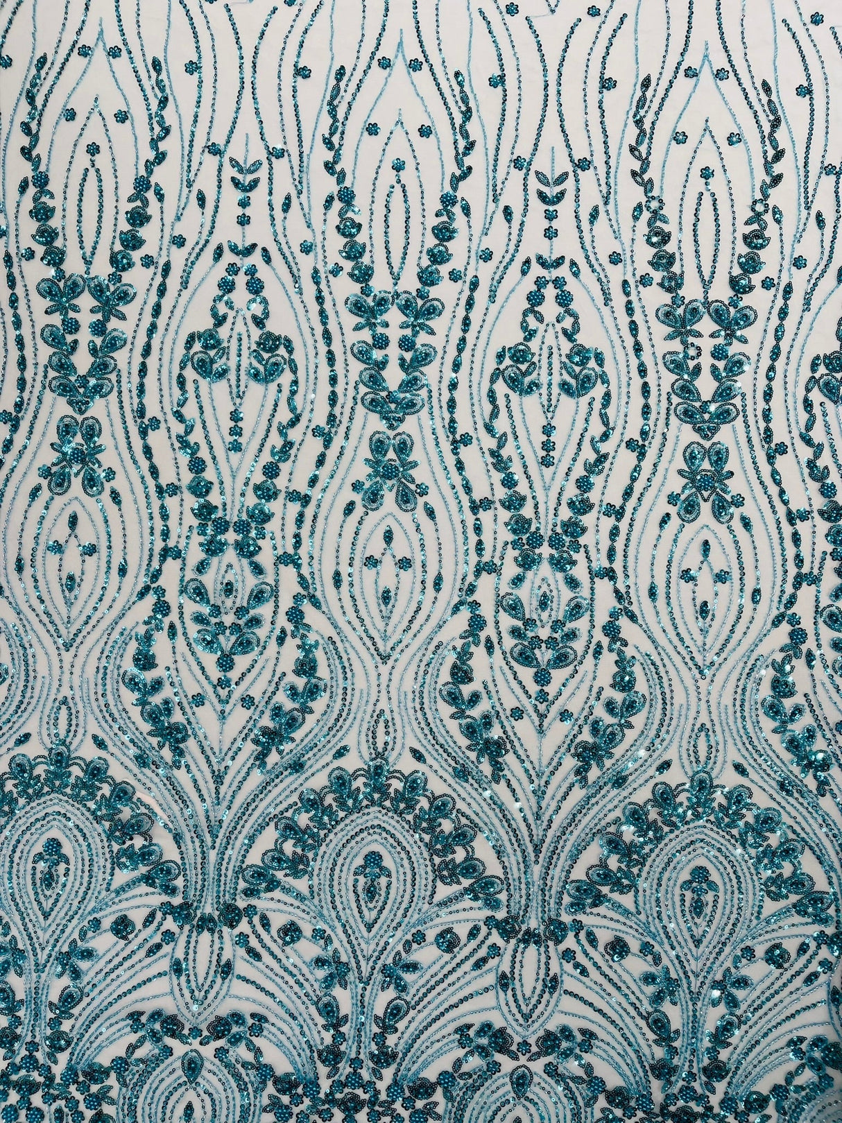 Modern Luxury Beaded Fabric Embroidered On A Mesh Lace Fabric - Beaded Embroidery, 54" Width (1 Yard)