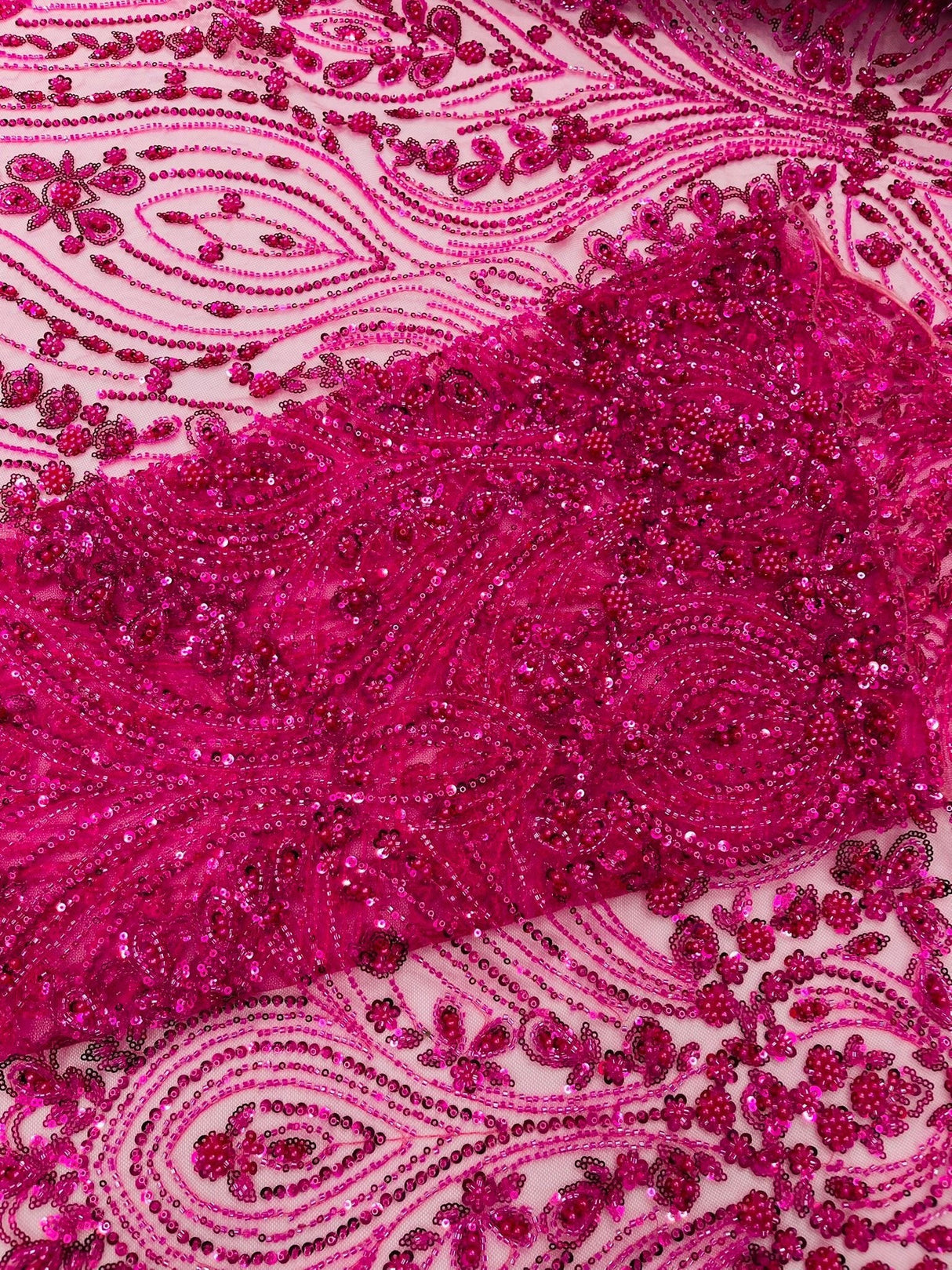 Modern Luxury Beaded Fabric Embroidered On A Mesh Lace Fabric - Beaded Embroidery, 54" Width (1 Yard)
