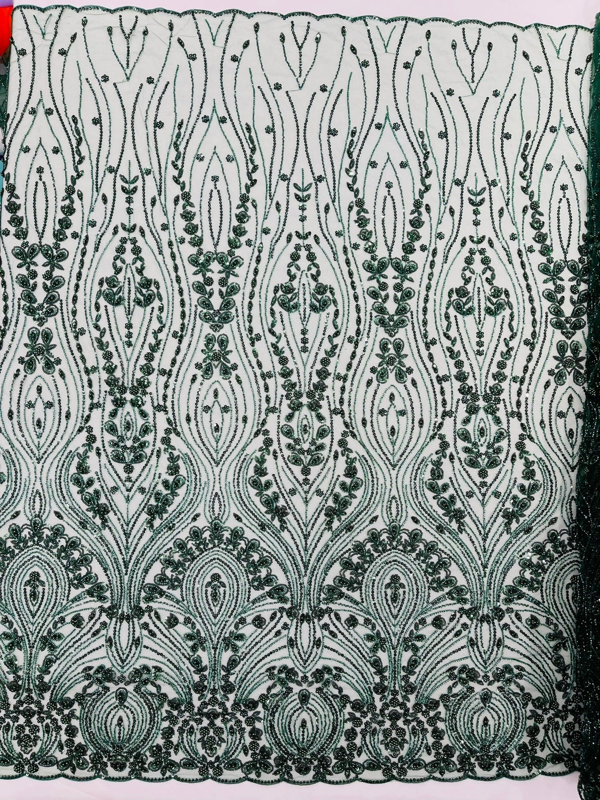 Modern Luxury Beaded Fabric Embroidered On A Mesh Lace Fabric - Beaded Embroidery, 54" Width (1 Yard)