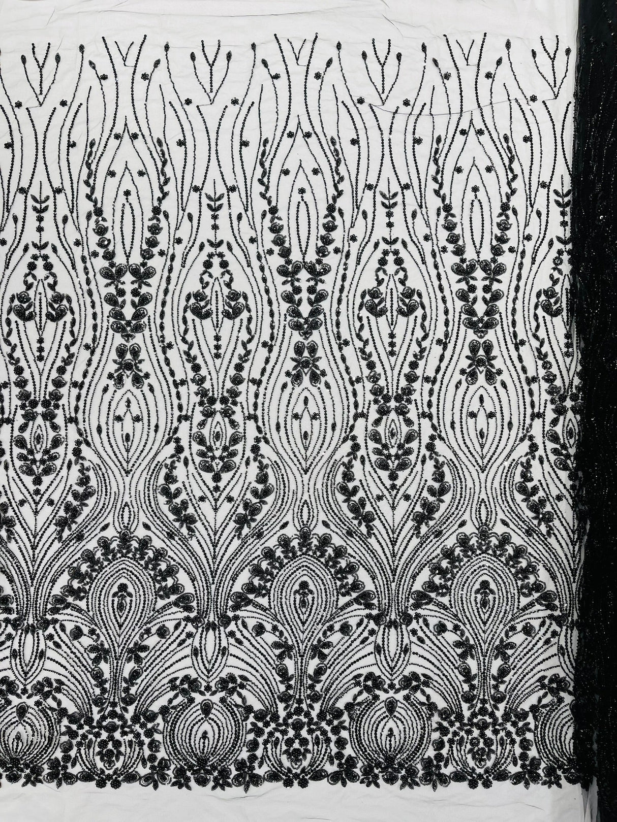 Modern Luxury Beaded Fabric Embroidered On A Mesh Lace Fabric - Beaded Embroidery, 54" Width (1 Yard)