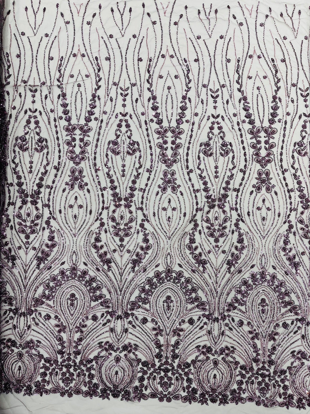 Modern Luxury Beaded Fabric Embroidered On A Mesh Lace Fabric - Beaded Embroidery, 54" Width (1 Yard)
