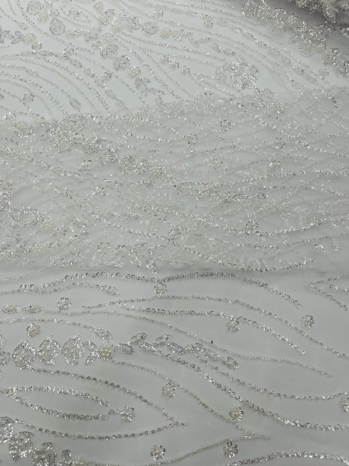Modern Luxury Beaded Fabric Embroidered On A Mesh Lace Fabric - Beaded Embroidery, 54" Width (1 Yard)