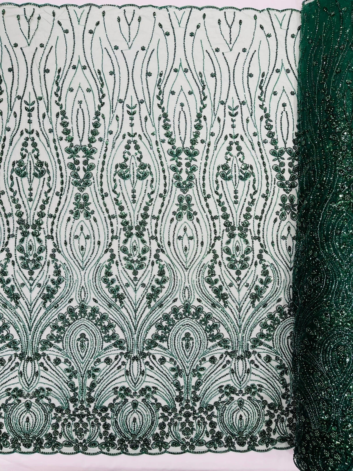 Modern Luxury Beaded Fabric Embroidered On A Mesh Lace Fabric - Beaded Embroidery, 54" Width (1 Yard)