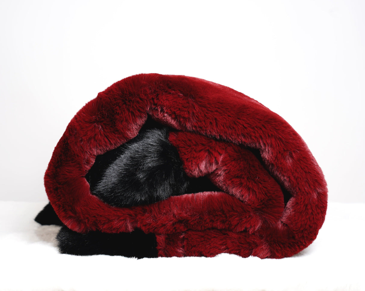 Luxurious Chinchilla Rabbit Faux Fur Throw Blanket Polyester Fabric - Silver/Silver, Green/Green, Snow White/White, Wine On Black, Black On Black, 50" X 60" (1 Piece)