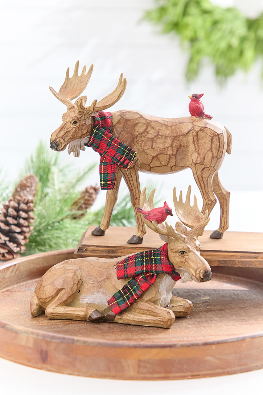 6.5" - 9" Moose with Cardinal & Plaid Scarf