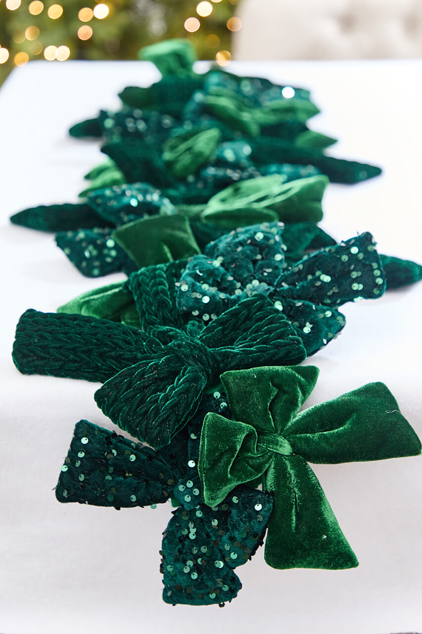 48" Green Velvet Sequin Bow Garland