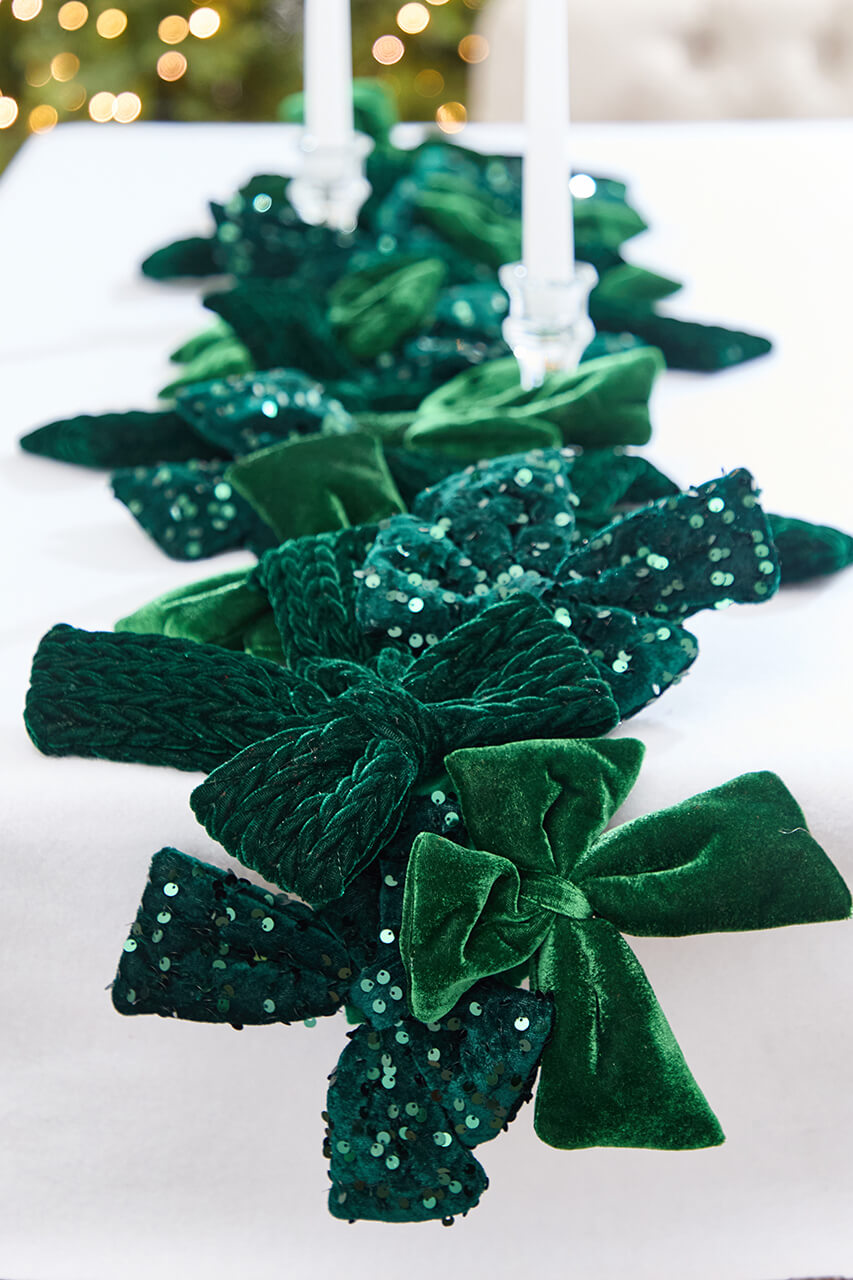 48" Green Velvet Sequin Bow Garland
