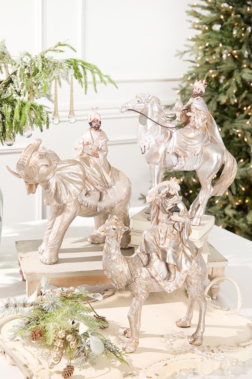 16" Resin Renaissance Three Kings with Animals - Set of 3