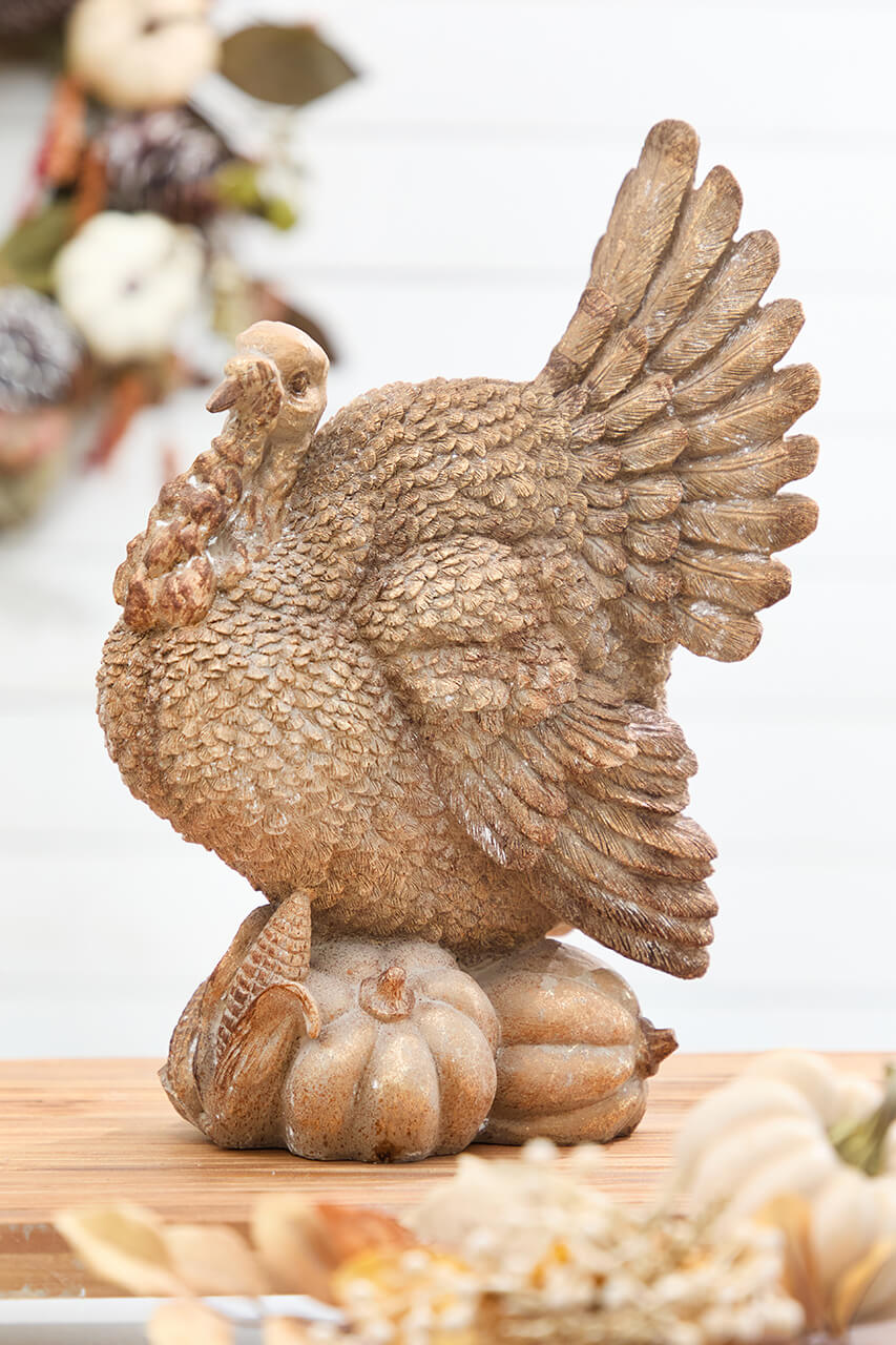 15.5" Resin Harvest Turkey with Gourd