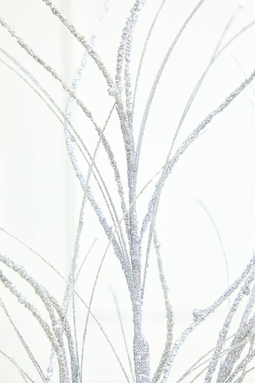 32" Silver Glitter Curly Grass Spray