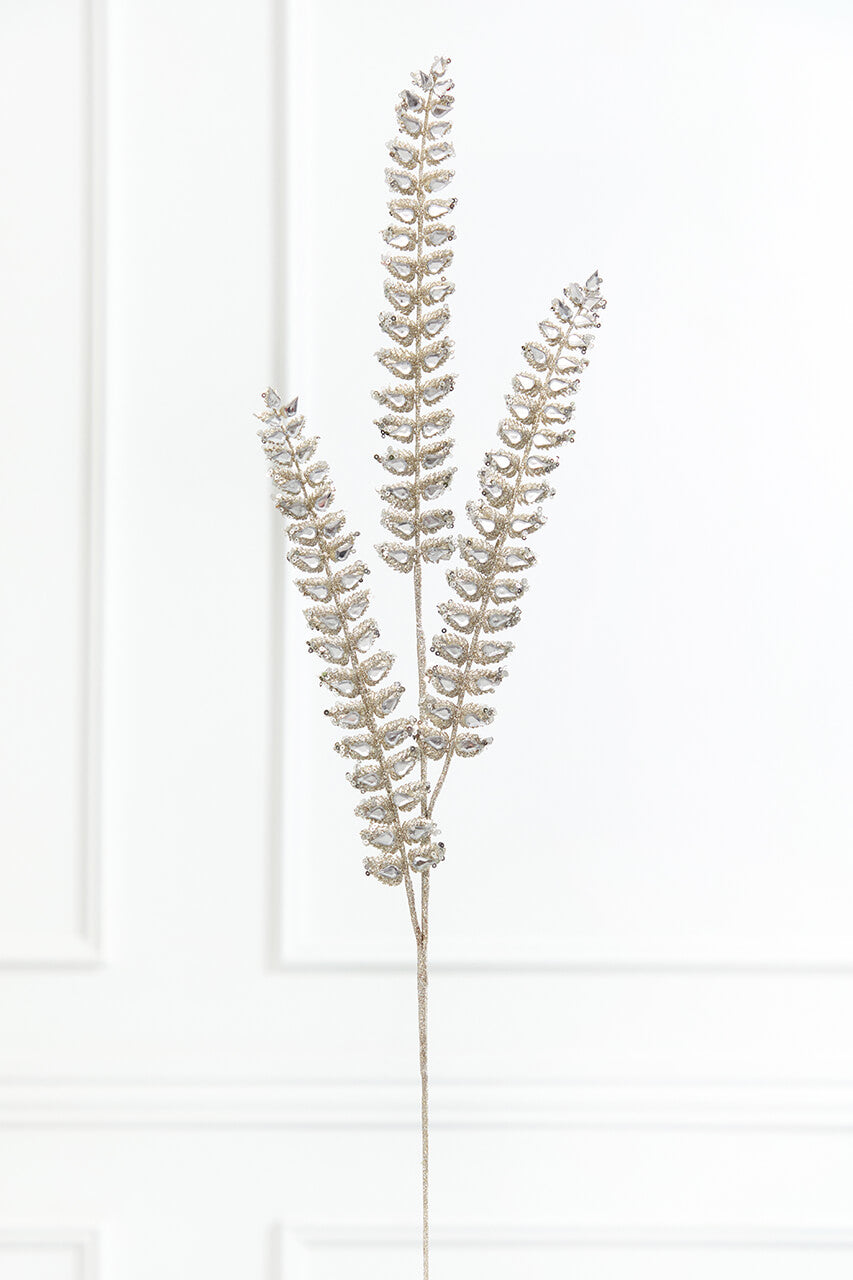 34.5” Champagne Jeweled Glitter Fern Spray