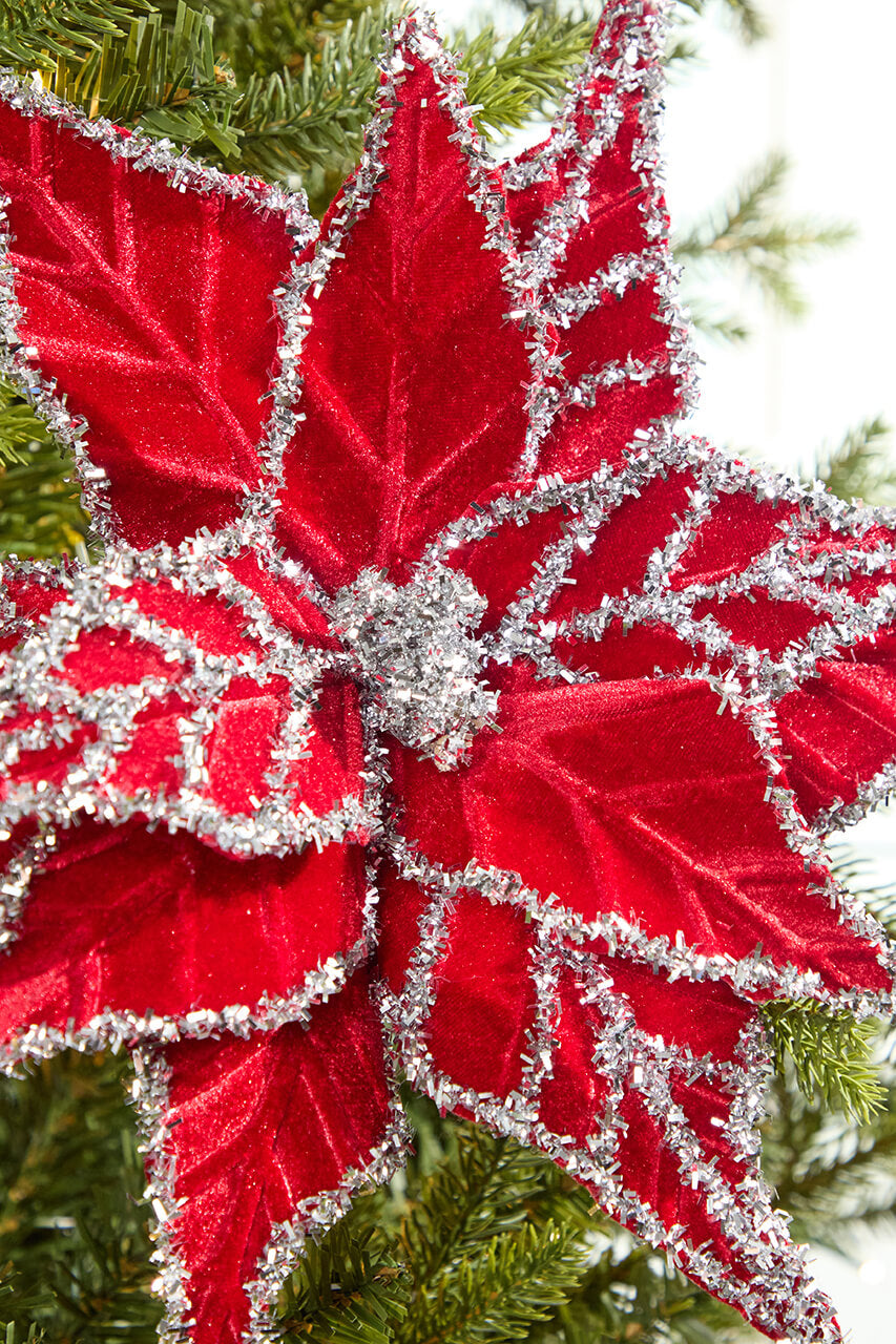 24" Tinsel Edge Velvet Poinsettia Stem