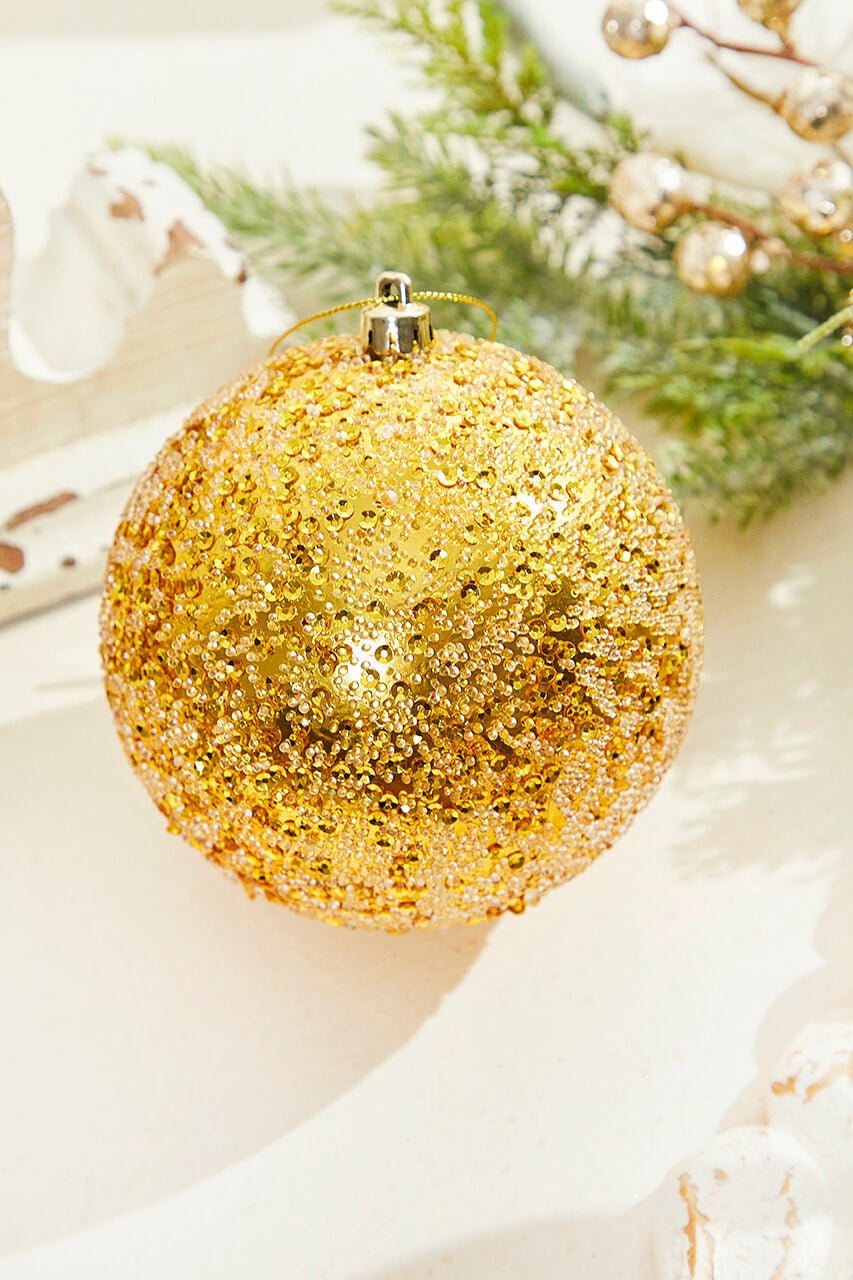 4" Gold Beaded Metallic Ball Ornament