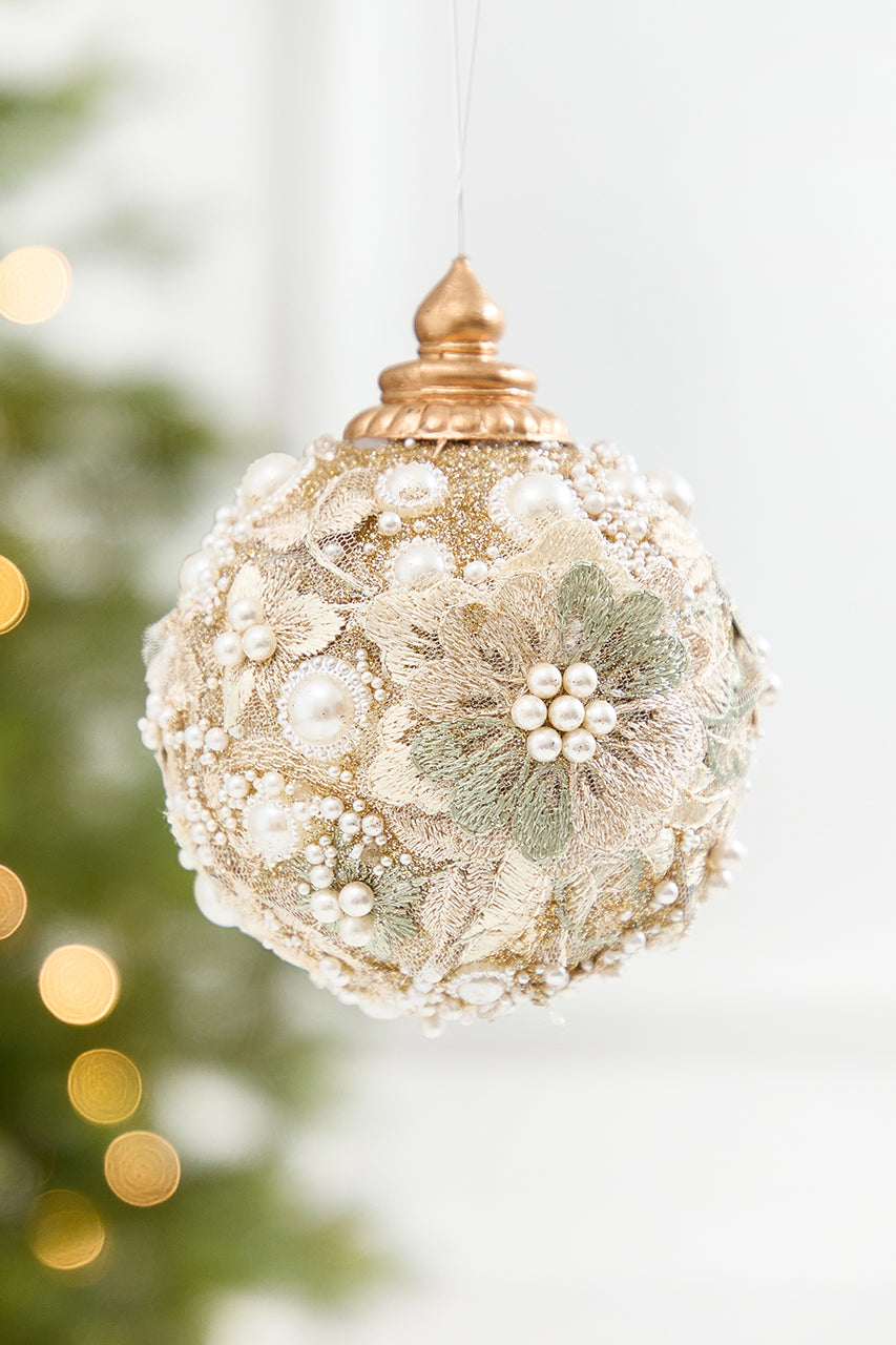 4" Embellished Pearl Glitter Ornament
