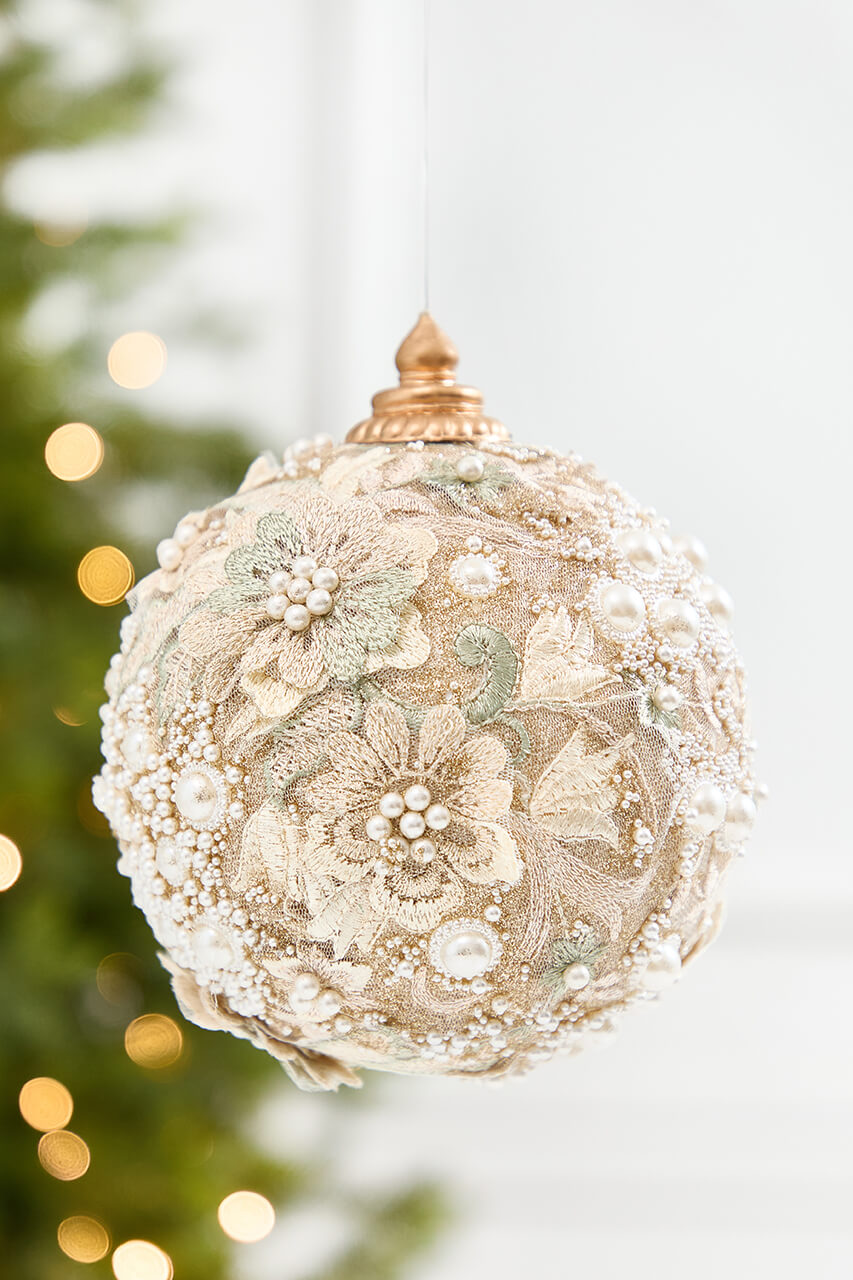 5" Embellished Pearl Glitter Ornament