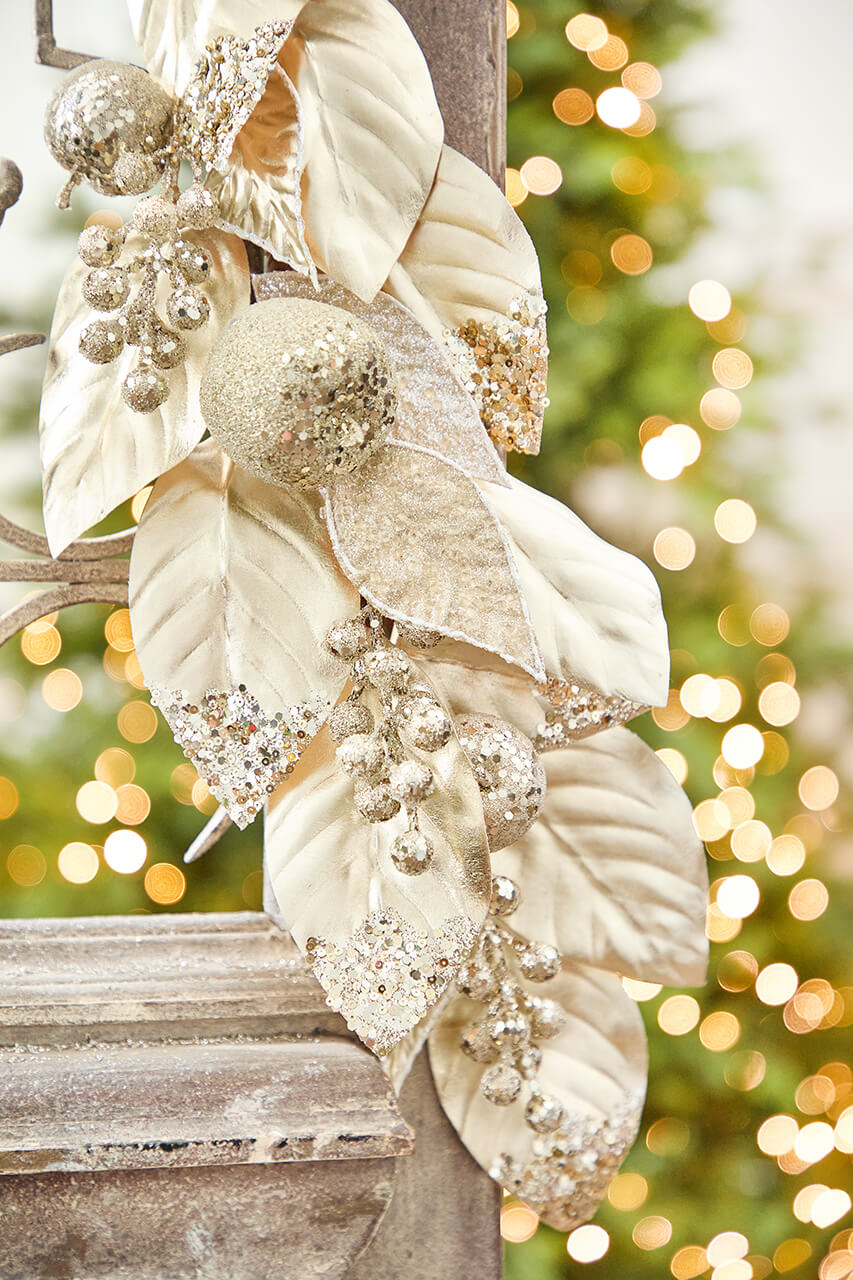 48" Glitter Beaded Fruited Magnolia Garland