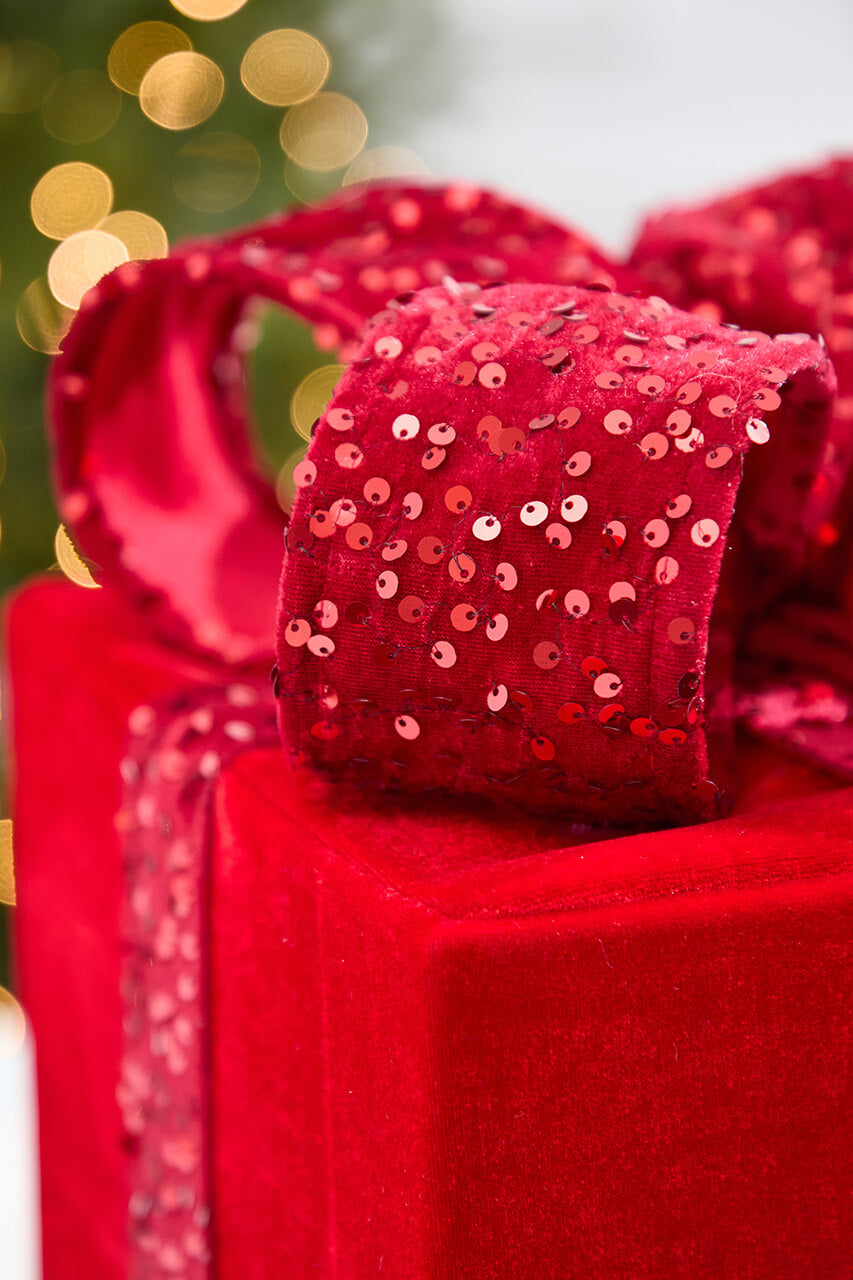 16" Red Velvet Sequin Gift Box