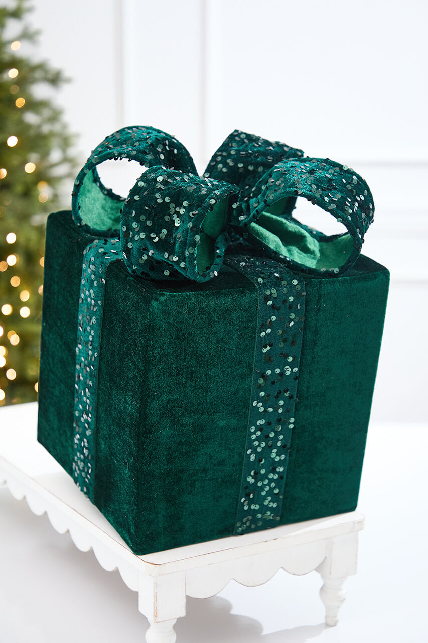16" Green Velvet Sequin Gift Box