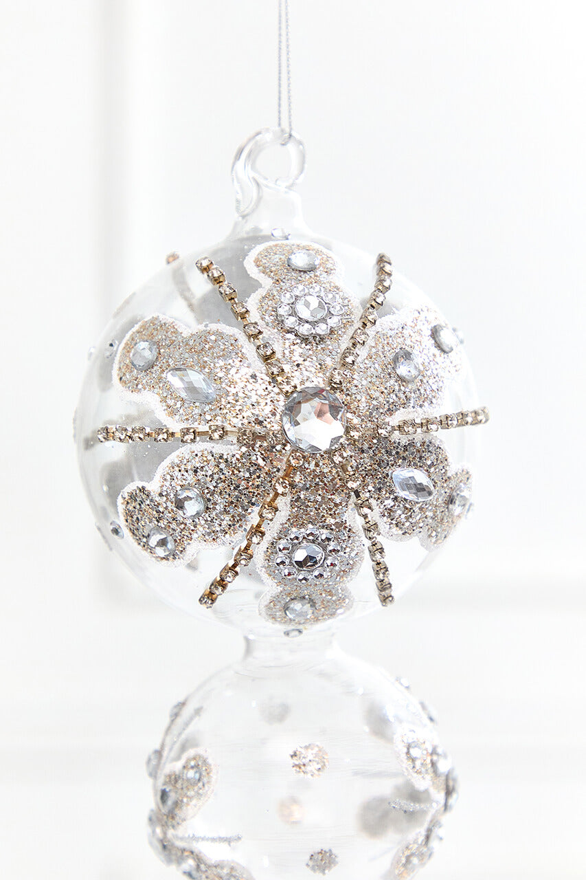 15" Glass Jewel Glitter Snowflake Finial