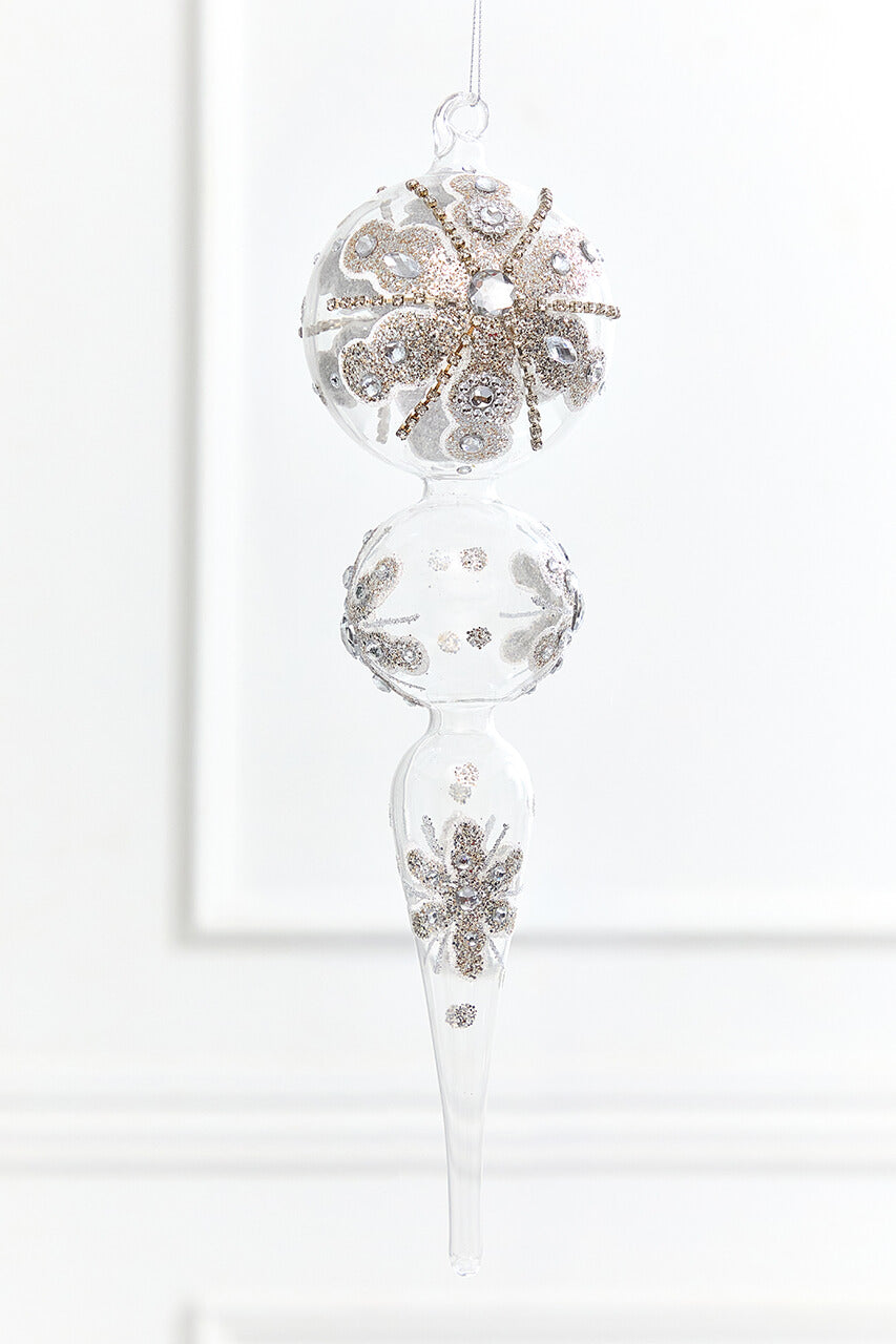 15" Glass Jewel Glitter Snowflake Finial