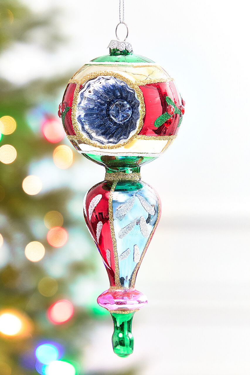 8" Glass Reflector Finial Ornament