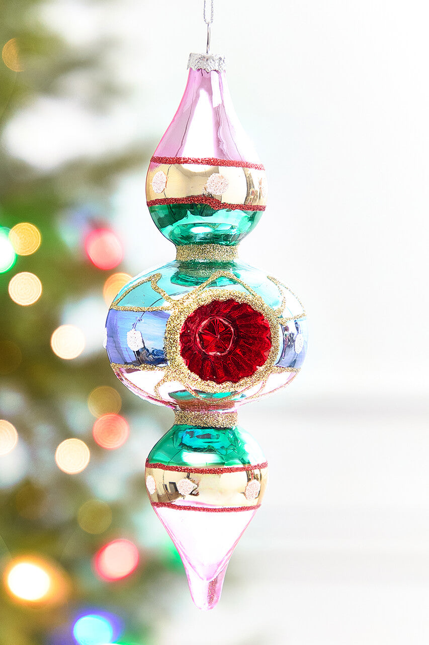 8" Glass Reflector Finial Ornament