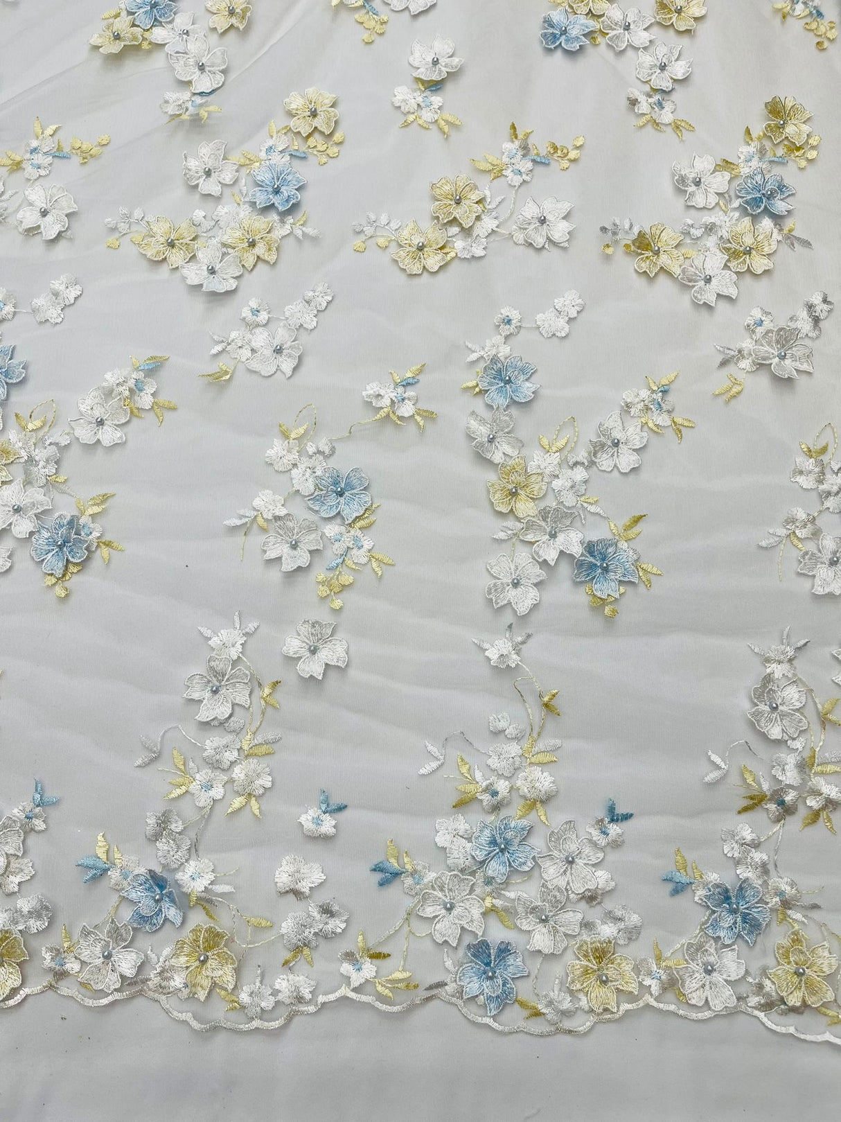 Multi Color 3D Floral Daisy Design Embroider Lace Fabric - Multi Color Floral Embroidery, 54" Width (1 Yard)