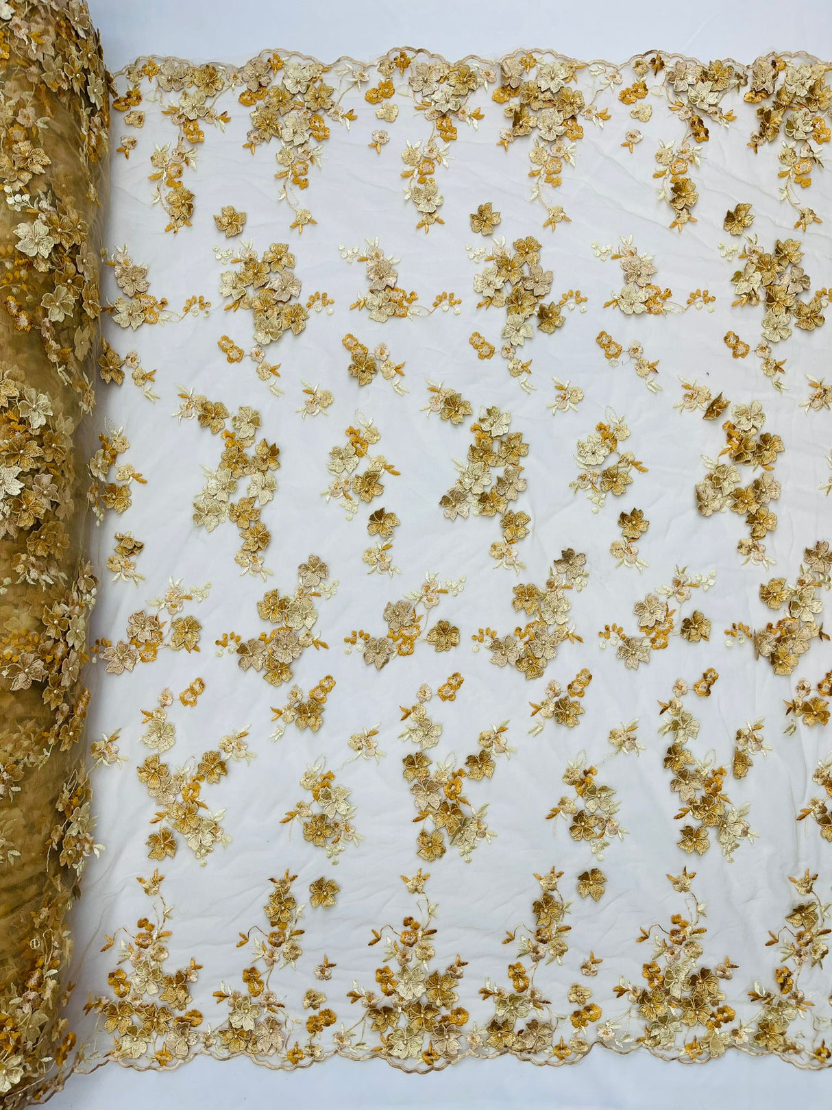 Multi Color 3D Floral Daisy Design Embroider Lace Fabric - Multi Color Floral Embroidery, 54" Width (1 Yard)