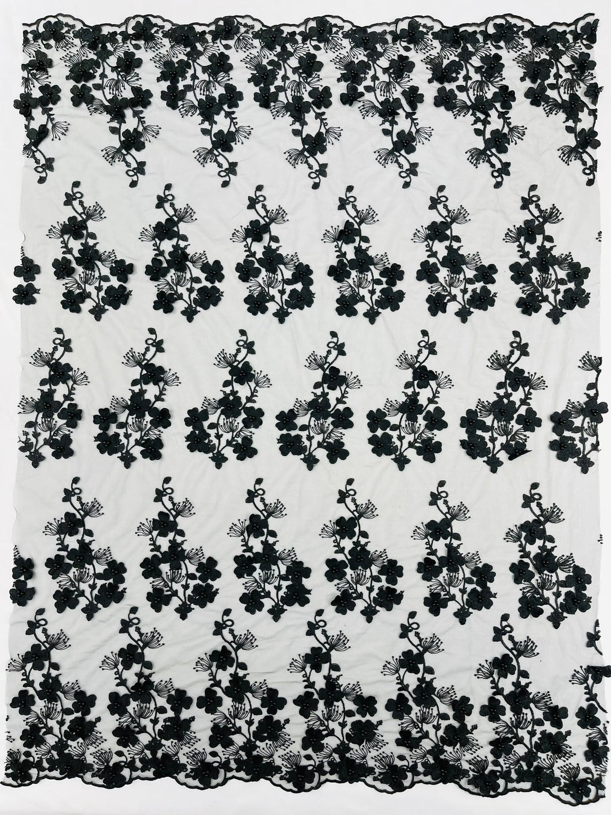 Multi Color 3D Floral Design With Pearls Lace Fabric - Multi Color Floral Embroidered Mesh Lace, 54" Wide, 36" Length (1 Yard)