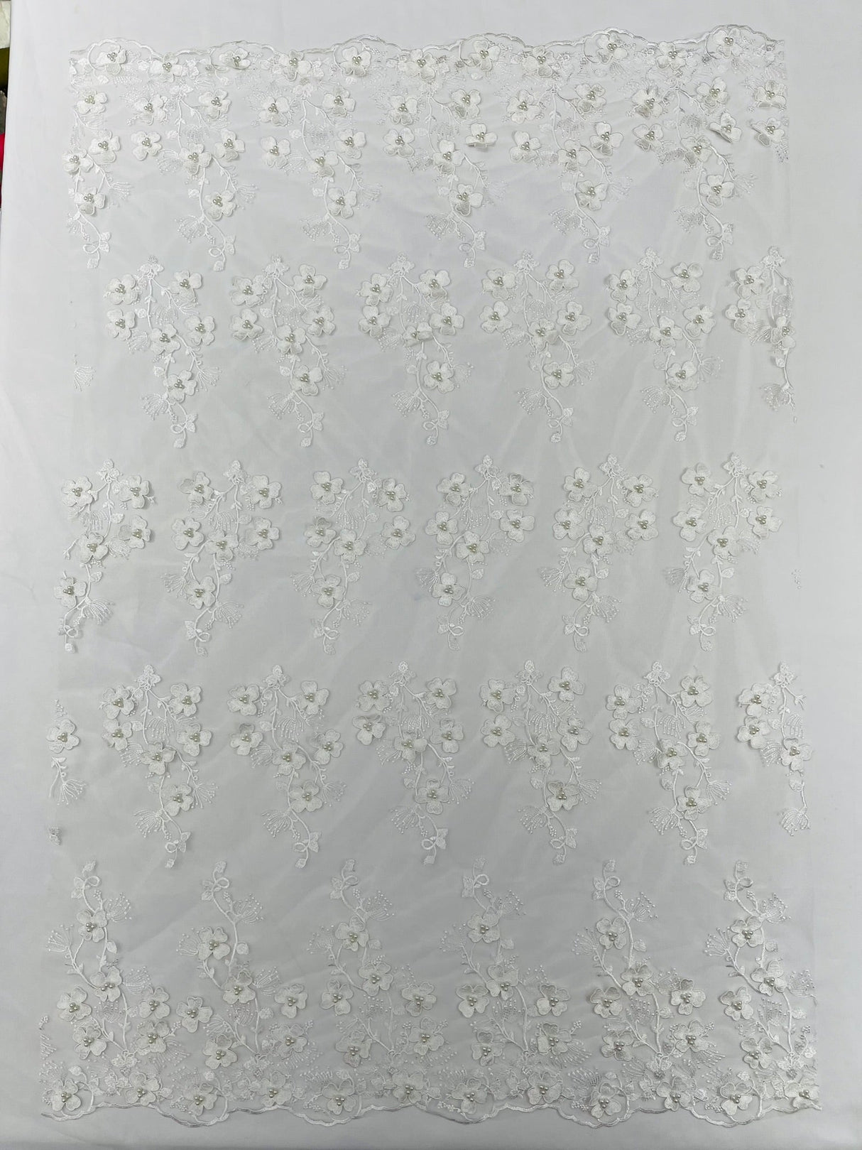 Multi Color 3D Floral Design With Pearls Lace Fabric - Multi Color Floral Embroidered Mesh Lace, 54" Wide, 36" Length (1 Yard)