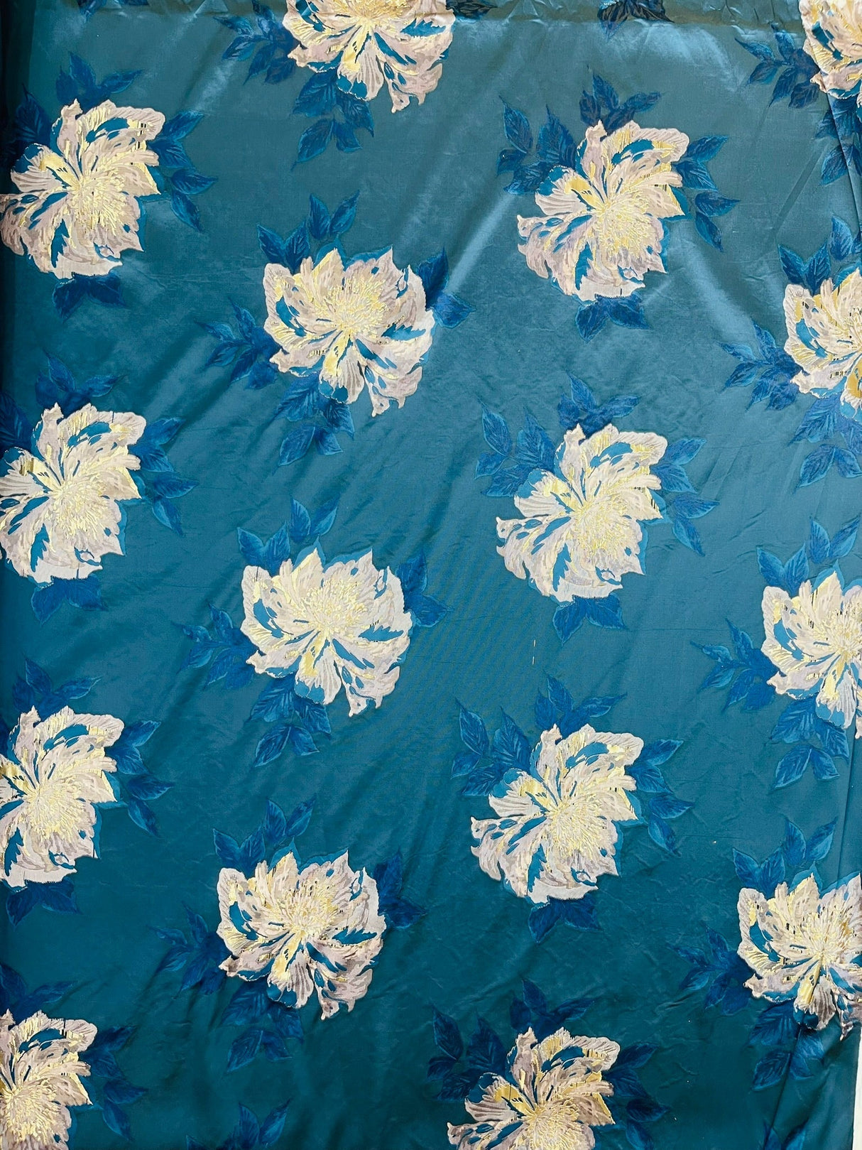 Multi Floral Color Jacquard Satin Fabric - Multi Floral Pattern, 58" Width (1 Yard)