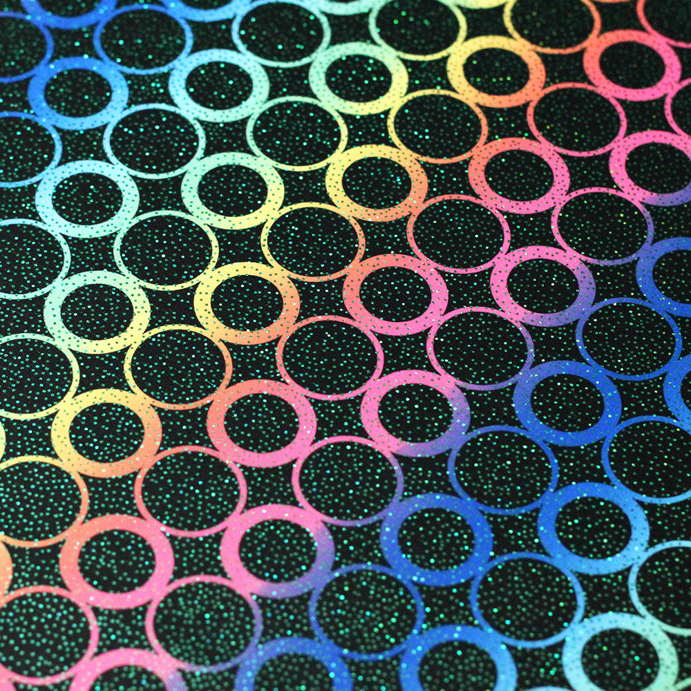 Dot Dot Polyester Spandex Fabric - Rainbow Circle Print On Black, 58/60" Width (1 Yard)