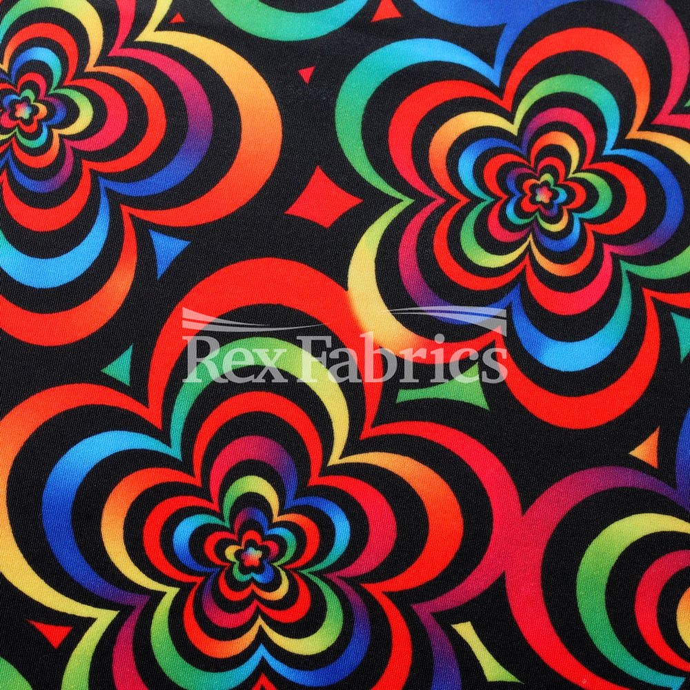 Spring Art Polyester Spandex Fabric - Multicolor Floral Print, 58/60" Width, 240 GSM (1 Yard)