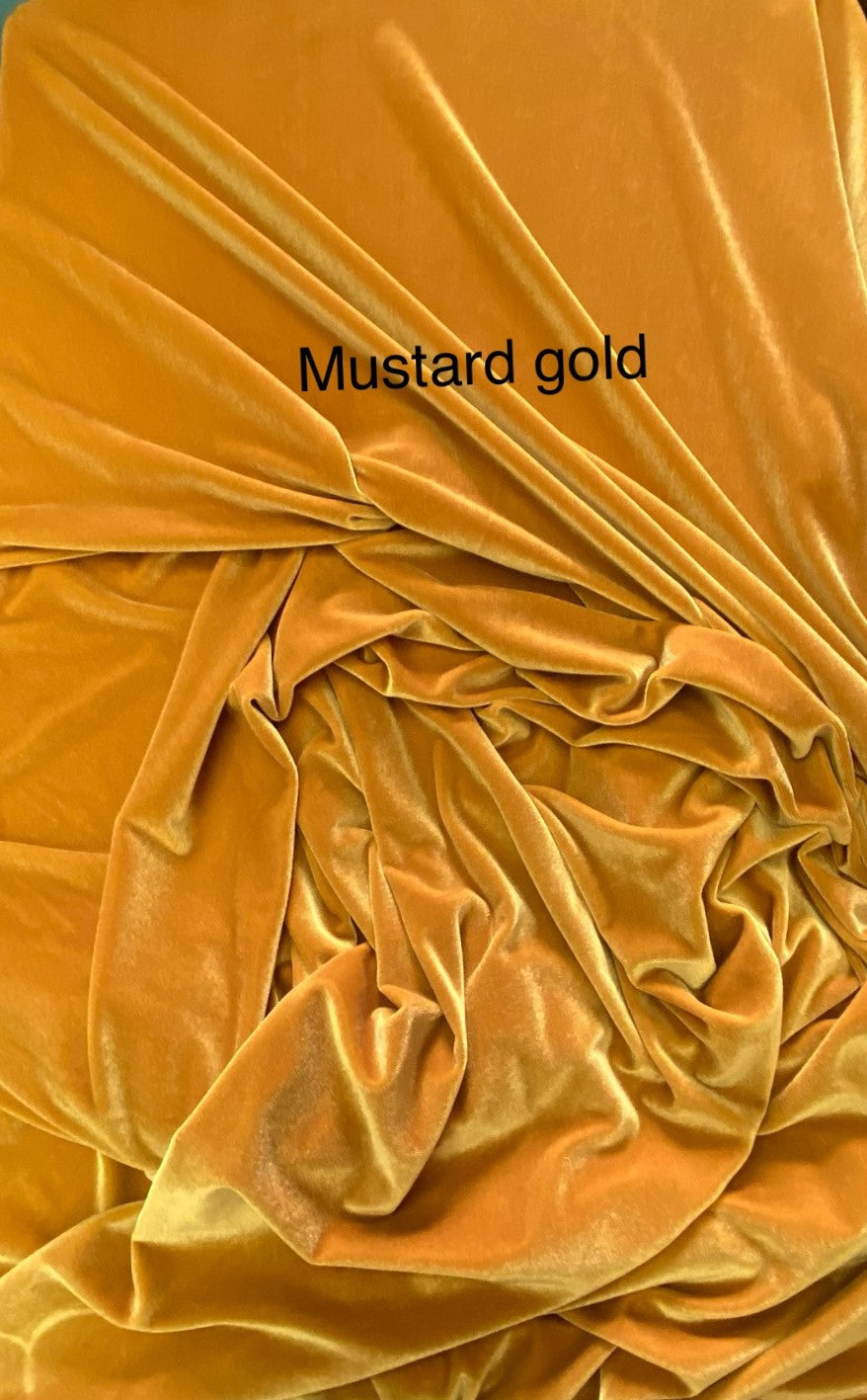 Mustard Gold Stretch Velvet Fabric - Mustard Gold, Solid, 58"-60" Width (1 Yard)