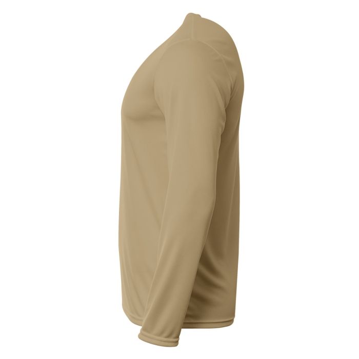 A4 N3165 Cooling Performance Long Sleeve Micro Poly Interlock Fabric - Sand, 44+ UPF, Moisture Wicking (1 Piece)