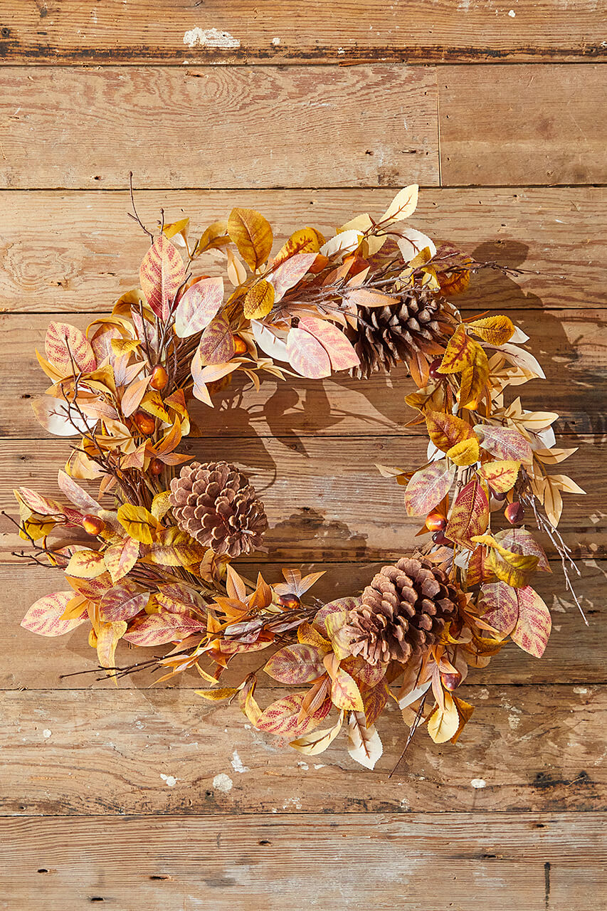 24" Natural Leaf Berry Cone Wreath