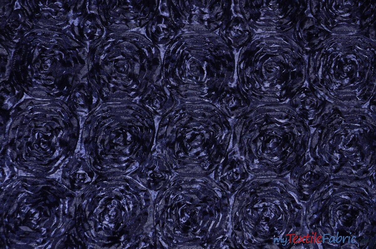 Rosette Satin Polyester Fabric - 3D Satin Floral Embroidery, 52/54" Width (Yards, Bolts, Sample Swatch)