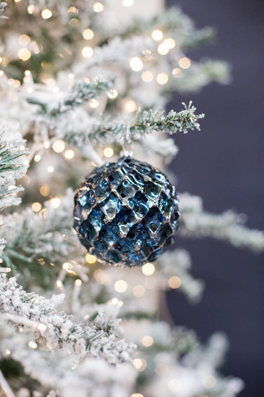 10 CM Blue Chrome Honeycombed VP Ball Ornament
