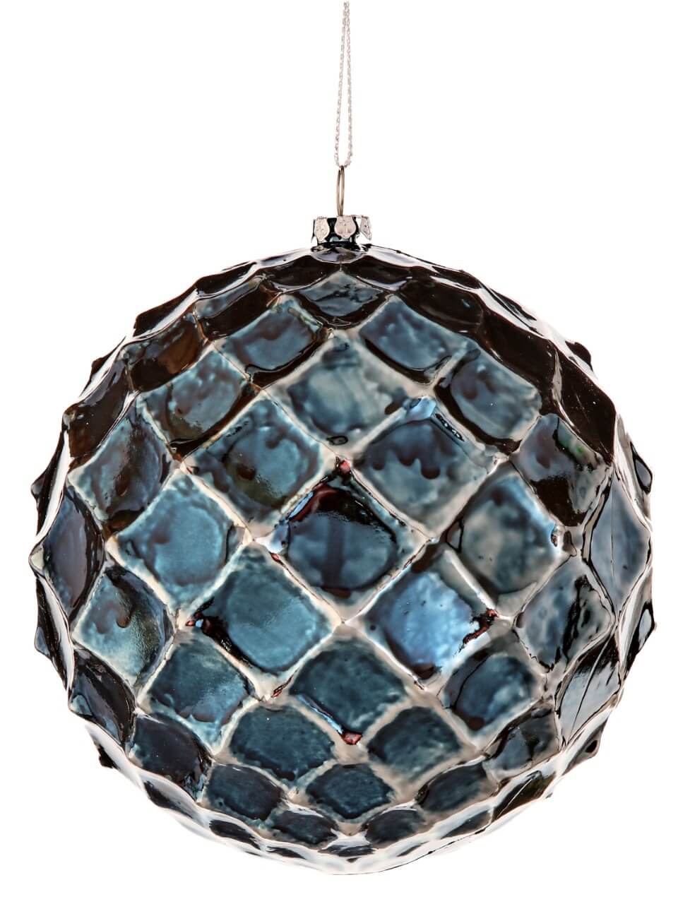 12 CM Blue Chrome Honeycombed Ball Ornament