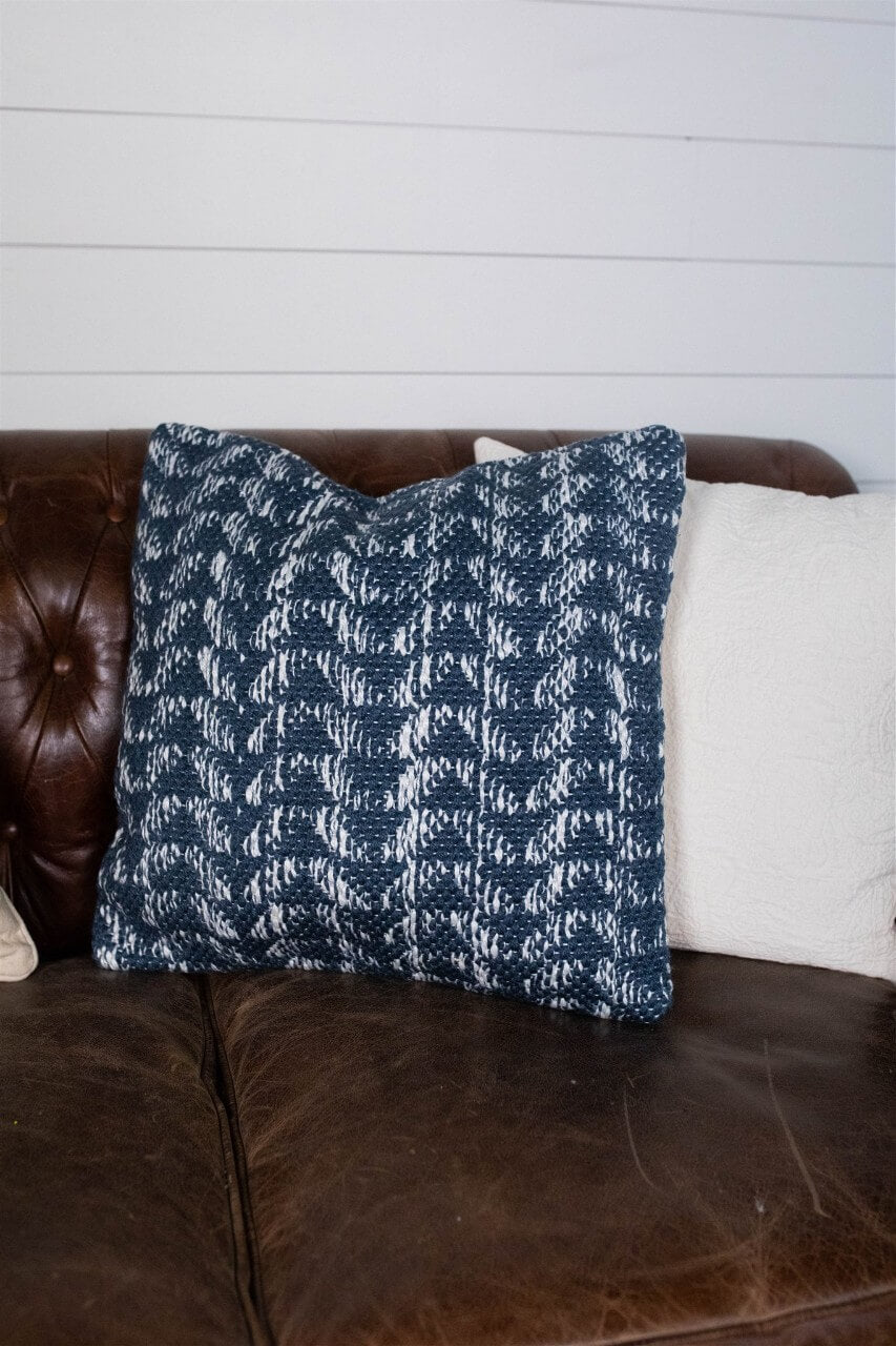 18" Recycled Polyester, Blue And Ivory Pattern Pillow with Polyester Fill