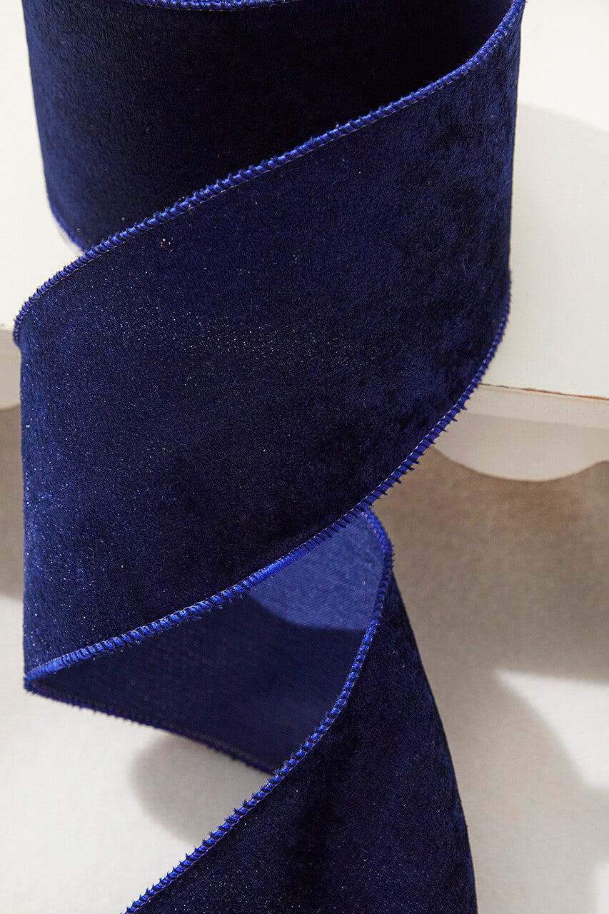 4 Inch x 10 Yard Navy Wired Velvet Ribbon Elegant Decor