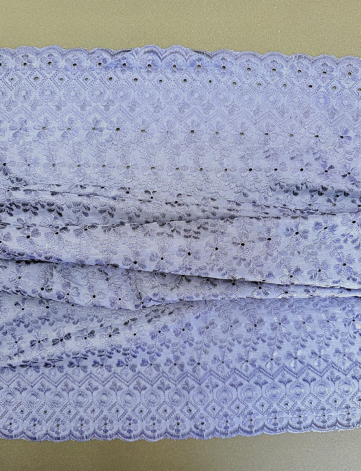 Heavy Eyelet Polyester Cotton Fabric - Navy Blue Floral Embroidery, 41"- 42" Width (1 Yard)