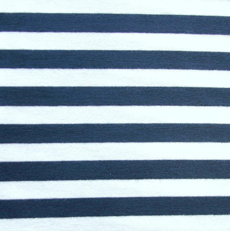 Navy and White 3/8" Wide Stripe Knit Fabric