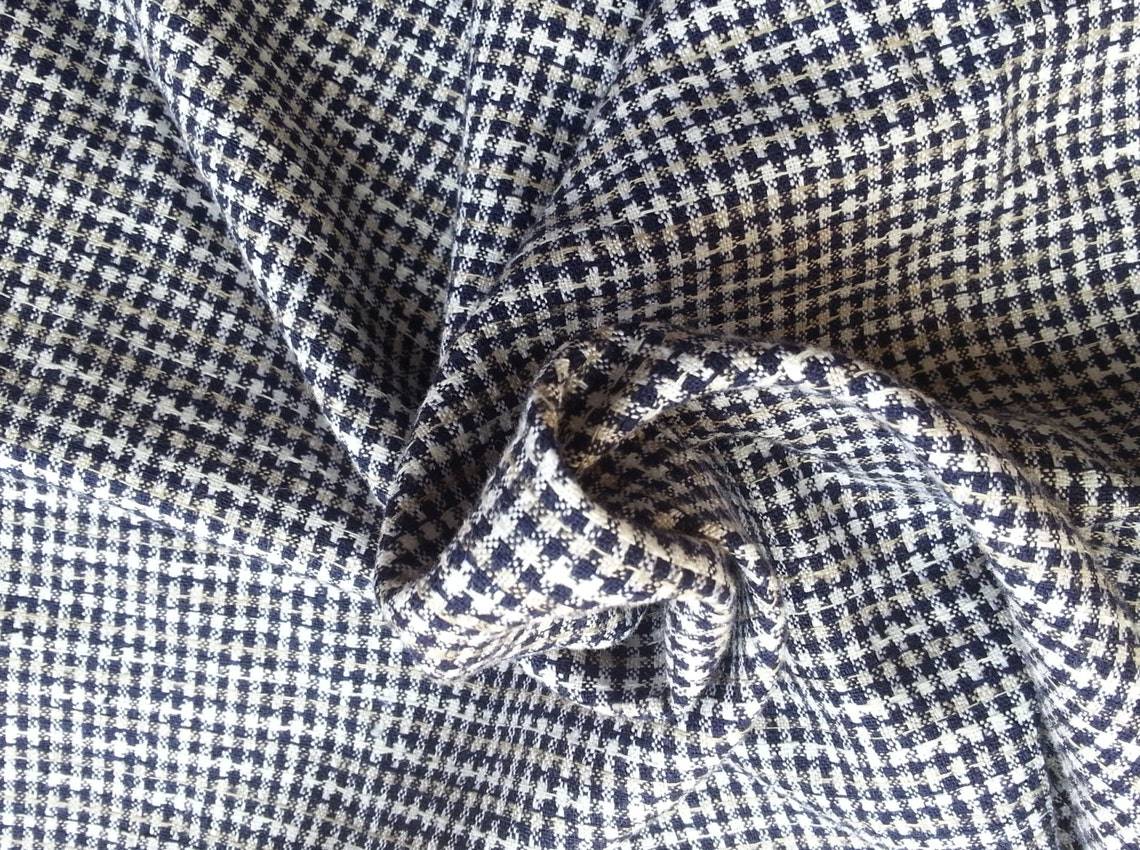 Gingham Linen Cotton Navy Taupe White