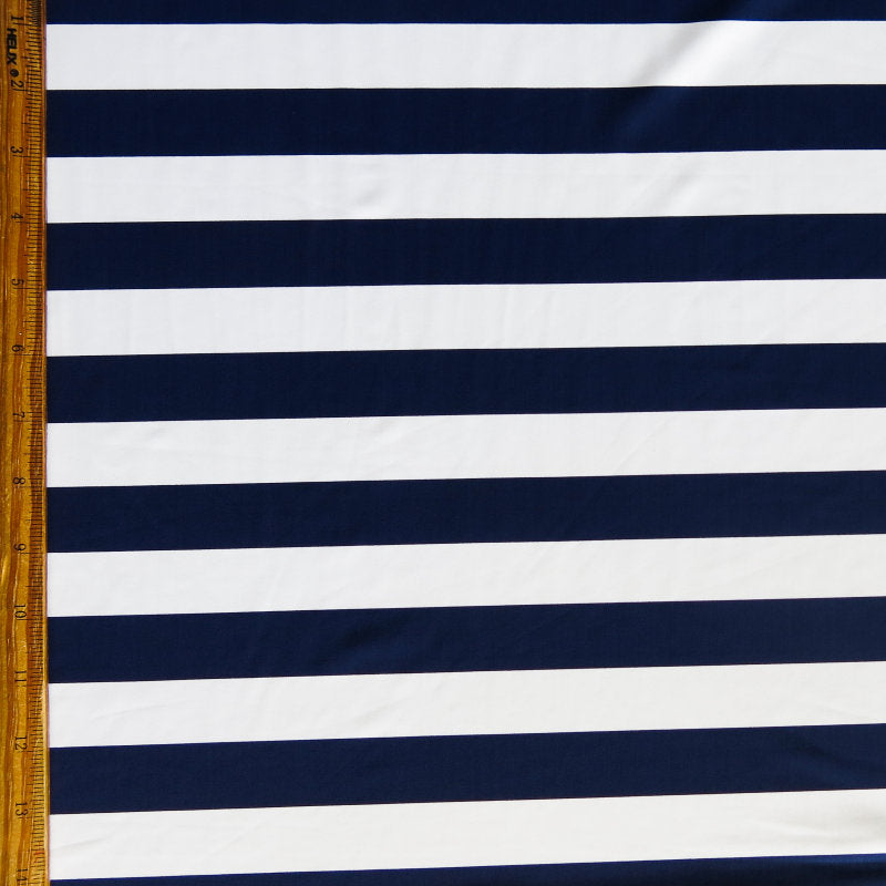 Swim Knit Nylon Spandex Navy and White 1 Inch Stripe