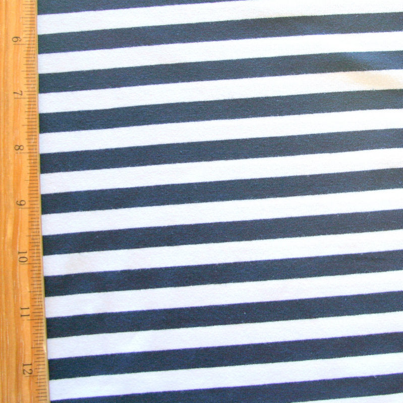 Cotton Lycra Navy and White 3/8" Stripe Knit Fabric